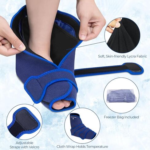 KingPavonini Ankle Foot Ice Pack Wrap for Sprained Ankle and Surgery Recovery, Reusable Gel Ice Packs for Feet Injuries, Plantar Fasciitis, Achilles Tendonitis, Hot/Cold Therapy (1 Wrap+4 Gel Packs) in Saudi Arabia