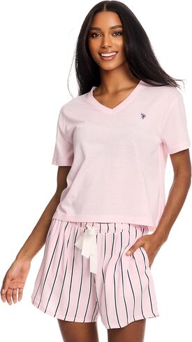 U.S. Polo Assn. Summer Pajamas for Women 2 Piece with T-Shirt and Shorts - Summer PJs for Women Set - Womens PJ Shorts Set in Kuwait