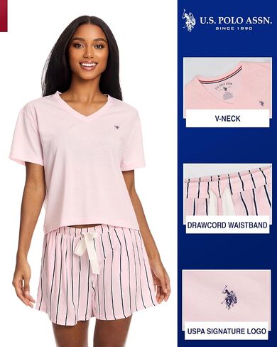 U.S. Polo Assn. Summer Pajamas for Women 2 Piece with T-Shirt and Shorts - Summer PJs for Women Set - Womens PJ Shorts Set in Kuwait