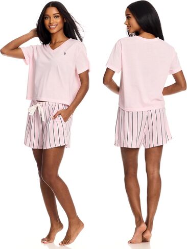 U.S. Polo Assn. Summer Pajamas for Women 2 Piece with T-Shirt and Shorts - Summer PJs for Women Set - Womens PJ Shorts Set in Kuwait