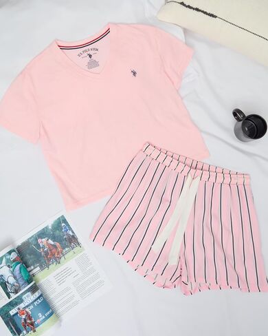 U.S. Polo Assn. Summer Pajamas for Women 2 Piece with T-Shirt and Shorts - Summer PJs for Women Set - Womens PJ Shorts Set in Kuwait