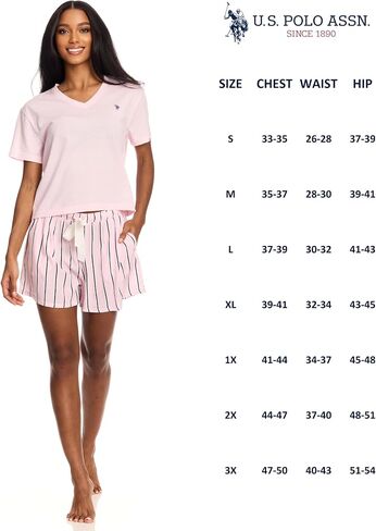 U.S. Polo Assn. Summer Pajamas for Women 2 Piece with T-Shirt and Shorts - Summer PJs for Women Set - Womens PJ Shorts Set in Kuwait