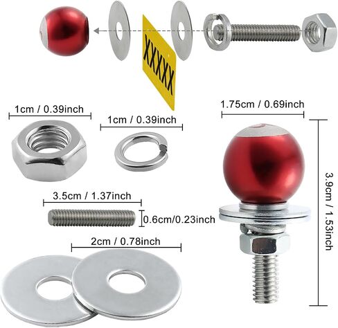 8 Ball License Plate Screw Fasteners Kit Billiards License Plate Bolts Decoration Stainless Steels Aluminum Alloy Universal Fit Most Cars Truck Motorcycle 4 Pcs (Red) in Kuwait