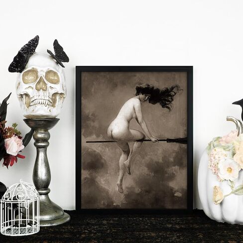 Whaline 9Pcs Dark Academia Wall Art Prints Vintage Wall Decor Witch on Broomstick Floral Skull Gothic Home Decor Wall Art for Halloween Gallery Wall Home Living Room Bedroom Decor (UNFRAMED) in Saudi Arabia