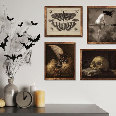 Whaline 9Pcs Dark Academia Wall Art Prints Vintage Wall Decor Witch on Broomstick Floral Skull Gothic Home Decor Wall Art for Halloween Gallery Wall Home Living Room Bedroom Decor (UNFRAMED) in Saudi Arabia