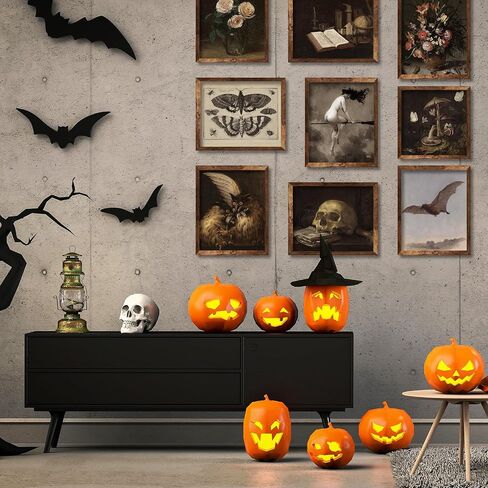 Whaline 9Pcs Dark Academia Wall Art Prints Vintage Wall Decor Witch on Broomstick Floral Skull Gothic Home Decor Wall Art for Halloween Gallery Wall Home Living Room Bedroom Decor (UNFRAMED) in Saudi Arabia