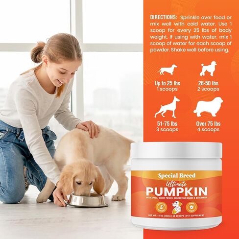 Organic Pumpkin Powder for Dogs (16 oz) - Digestive Support - Natural Fiber for Dogs - Tasty Food Topper or Mix with Water for Pumpkin Puree, 60 Scoops in Saudi Arabia