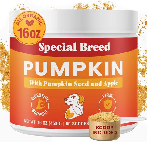 Organic Pumpkin Powder for Dogs (16 oz) - Digestive Support - Natural Fiber for Dogs - Tasty Food Topper or Mix with Water for Pumpkin Puree, 60 Scoops in Saudi Arabia