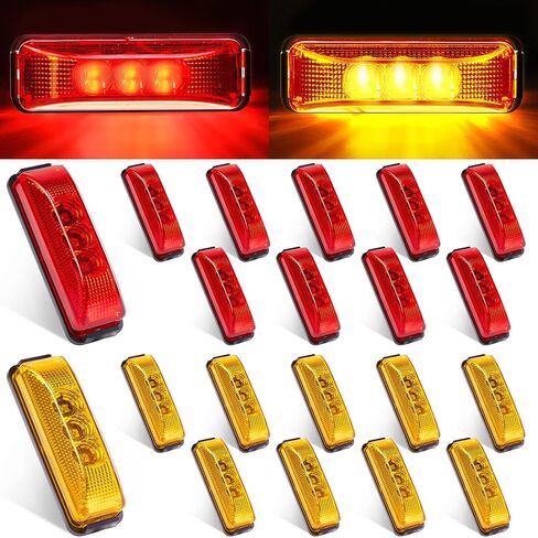Yahenda 20 Pieces 3.9 Inch 3 LED Trailer Marker Lights Trailer LED Waterproof Side Marker Light Rectangle Trailer Running Lights for Truck RV Exterior Marker Lights Accessories (Amber, Red) in Kuwait