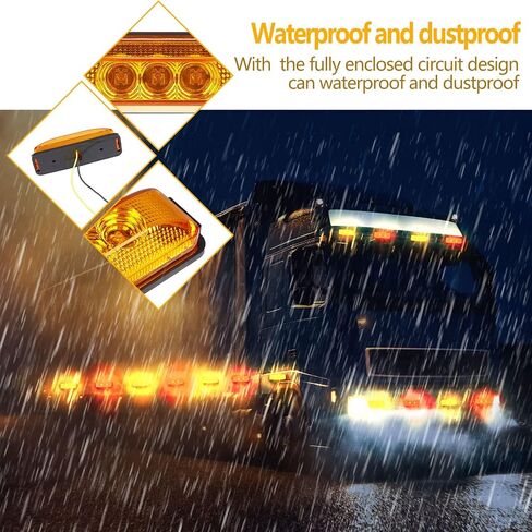 Yahenda 20 Pieces 3.9 Inch 3 LED Trailer Marker Lights Trailer LED Waterproof Side Marker Light Rectangle Trailer Running Lights for Truck RV Exterior Marker Lights Accessories (Amber, Red) in Kuwait