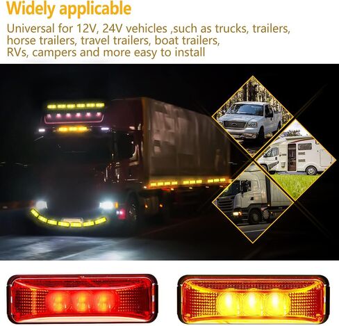 Yahenda 20 Pieces 3.9 Inch 3 LED Trailer Marker Lights Trailer LED Waterproof Side Marker Light Rectangle Trailer Running Lights for Truck RV Exterior Marker Lights Accessories (Amber, Red) in Kuwait