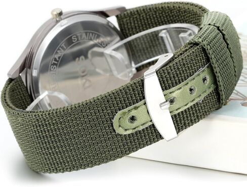 JewelryWe Men's Military Green Dial Nylon Strap Quartz Calendar Wrist Watch Night Vision Luminous Wristwatch for Christmas in Kuwait