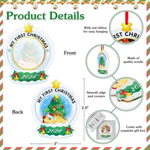 WhstSign Babys First Christmas Picture Frame Ornaments 2024 My First Christmas Photo Frame Ornaments for Christmas Tree Babies 1st Baby Boy Girl First Christmas Ornaments Gifts for Newborn New Parents in Saudi Arabia