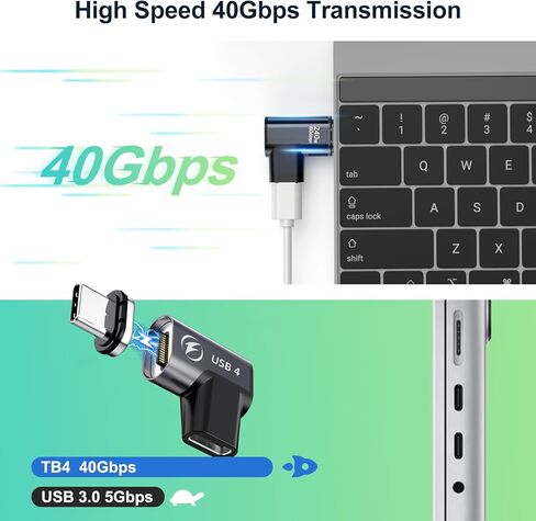 محول مغناطيسي USB C 240 وات، محول USB C مغناطيسي 24 دبوس مستقيم مع PD 240 وات USB4 40 جيجابت في الثانية نقل البيانات 8K 60 هرتز فيديو لـ Thunderbolt 3/4، iPhone 15 MacBook Pro/Air، PS5 PSVR2، أسود in Saudi Arabia