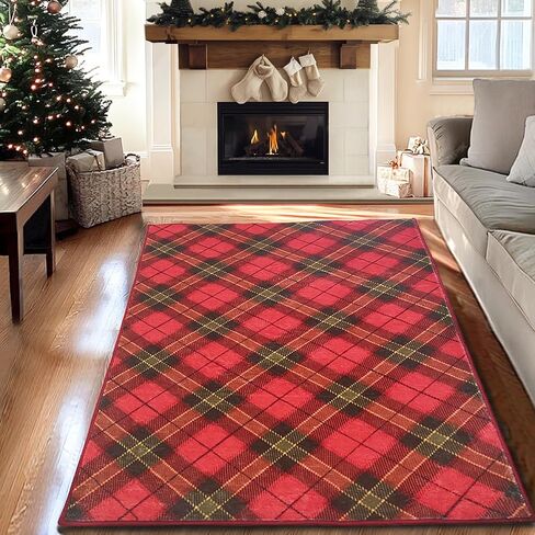 Christmas Area Rugs 4x6 Machine Washable High Traffic Xmas Door Mat Non-Slip Floor Carpet for Living Room Dining Room Bedroom Entryway & Hallway, Red Checkered in Saudi Arabia