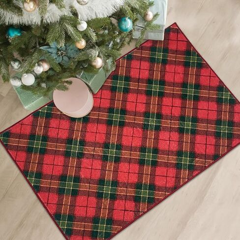 Christmas Area Rugs 4x6 Machine Washable High Traffic Xmas Door Mat Non-Slip Floor Carpet for Living Room Dining Room Bedroom Entryway & Hallway, Red Checkered in Saudi Arabia