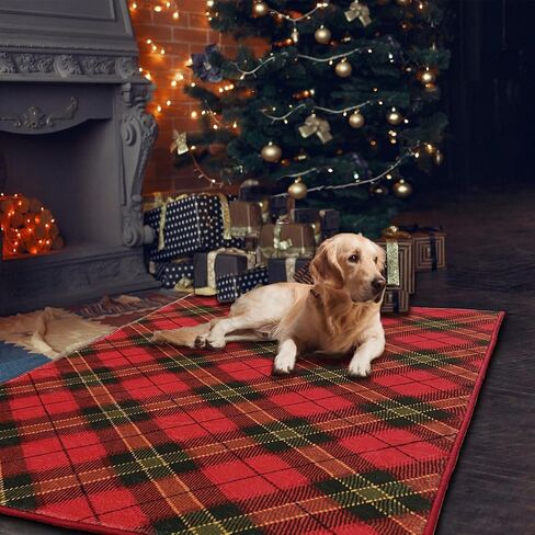 Christmas Area Rugs 4x6 Machine Washable High Traffic Xmas Door Mat Non-Slip Floor Carpet for Living Room Dining Room Bedroom Entryway & Hallway, Red Checkered in Saudi Arabia