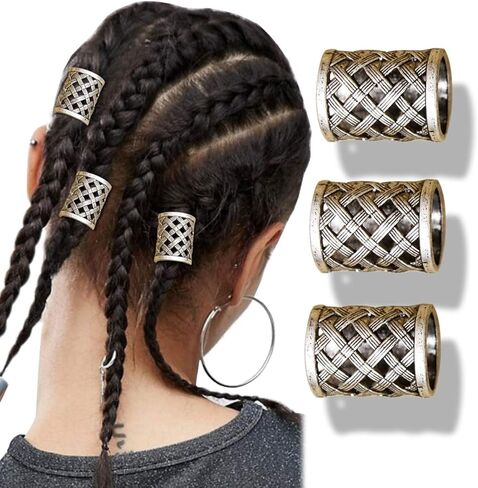 RechicGu 3 قطع فضية منسوجة نورس فايكنغ القراصنة التنين الرونية اللحية الخرزة المجدل حلقة جديلة الشعر دبوس مجموعة in Kuwait