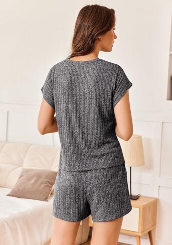 Ekouaer Pajamas for Women Ribbed Knit Lounge Set Cap Sleeve Top and Shorts Loungewear Sleepwear with Pockets S-XXL in Saudi Arabia