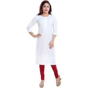 DREAM & DZIRE Women's Chickankari Cotton Regular Kurta For Women.