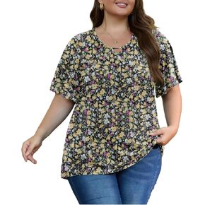 OLRIK Plus Size Tunic Tops For Women Ruffle Sleeve Crew Neck 2025 Summer Shirts Loose Fit Dressy Blouse