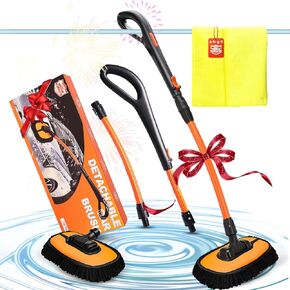 Car Wash Brush, Car Duster Exterior Scratch Free 180°Adjustable,Truck Cleaning Supplies with Ergonomic 15°Curved Extentable Pole Handle, Car Washing Equipment - Orange