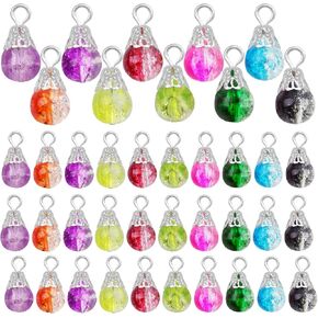 BronaGrand 50pcs Crystal Dangle Charms Faceted Diamond Shape Acrylic Bead Pendants with Loop Bead Cap for DIY Earrings Bracelet Jewelry Making, 10 Colors