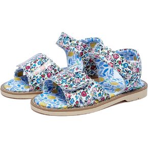 Girls' Sandals With Open Toe Double Buckle Summer Shoes, Genuine Leather Soft Anti Slip Flat Sandals (Girl/Children)