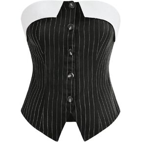 Milumia Women's Colorblock Striped Strapless Vest Button Down Office Tube Tops