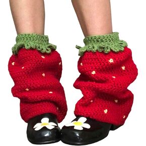 SOLILOQUY Women Y2K Knit Leg Warmer Cute Strawberry Knee High Socks Kawaii Aesthetic Boot Cuffs Cover Lolita Knit Long Socks