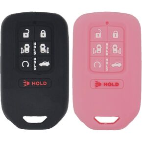 2pcs 7 Buttons Soft Silicone Car Key Fob Cover Case Protector Shell for Honda Odyssey Elite Ex 2022 2021 2020 2019 2018 Keyless Entry Key Fob, Black&Blue