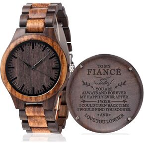 Fodiyaer Custom Engraved Wood Watch Gifts for Fiancé Boyfriend Husband Men Him As Personalized Anniversary Christmas Birthday Father Day Graduation Valentine's Wooden Idea