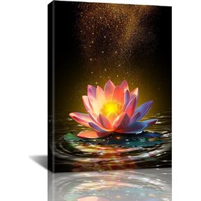 Lotus Floral Wall Art Prints,Framed Lotus Floral Canvas Prints Art for Zen Office Decor Wall Art Meditation Poster Modern Lotus Artwork for Bathroom Home Decor(12"x16")