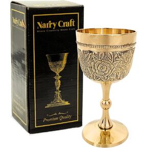 Solid Brass Vintage Chalic Goblet Medieval Handmade Decorative Wine Glass Communion Cup with Royal Embossed Design 7 Oz Pack of 1 Gothic Chalice