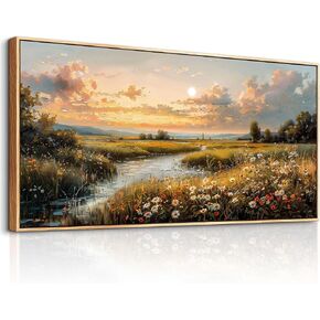 FUHAIHUA Wood Framed Canvas Wall Art For Living Room Wall Decor For Bedroom Office Wall Decoration Sunset Landscape Painting Farmhouse Pictures Artwork Room Aesthetic Home Decor 20x40 In