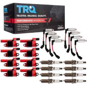 TRQ Ignition Kit Ignition Coil Spark Plugs Spark Plugs Wire Set Compatible with 06-07 Buick 05-08 Chevrolet GMC 08 Hummer Pontiac Saab