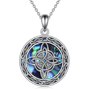 YFN Witches Knot Necklace Sterling Silver Abalone Shell Celtic Witch Knot Pendant Necklace Pagan Jewelry for Women Gifts
