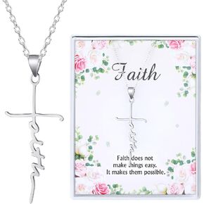 Misdary 925 Sterling Silver Faith Necklace for Women Cross Christian Gifts Valentine Religious Pendant Necklace for Mom Wife