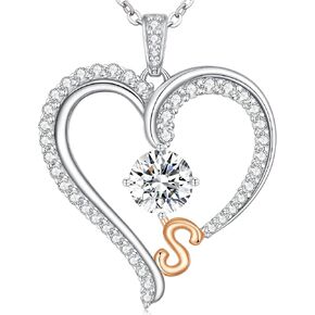 LOUISA SECRET Valentine's Day Gifts for Her, Gorgeous Love Heart Initial Necklaces for Women, 925 Sterling Silver Fine Jewelry, Ideal Anniversary or Birthday Gifts for Wife Mom Girlfriend Lady