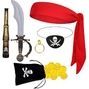 7 PCS Pirate Costume Accessories, Captain Pirate Costume Set for Kids, Pirate Outfit for Halloween Party Pirate Cosplay