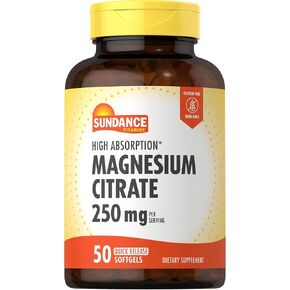 Sundance Magnesium Citrate Softgels | 250 mg | 50 Count | High Absorption | Non-GMO & Gluten Free Supplement