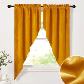 NICETOWN Thick Velvet Window Valances - Soft Room Darkening Rod Pocket Luxury Gold Waterfall Valance for Bedroom/Kitchen/Christmas, 36 Wide x 63 Long Each Panel, 2 Panels