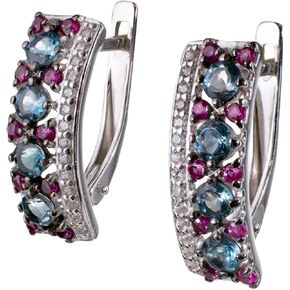 Sterling Silver Blue Topaz and Lab Created Ruby English Lock Earrings - Sterling Silver Jewelry Collection