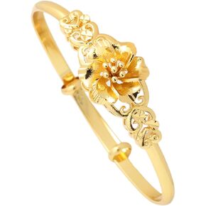 VJOSA Fashion Simple 18K Gold Plated Flower Pattern Adjustable Thin Cuff Bracelet