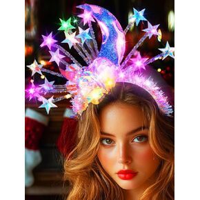 Urieo LED Headbands Light Up Star Headband Glowing Moon Headpiece Nightclub Rave Party Xmas Hair Accessories for Women in Kuwait