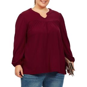 Moon Wood Plus Size Tops for Women Tunic Fall Long Sleeve Blouses Casual Floral Printed V Neck Shirts Loose Fit