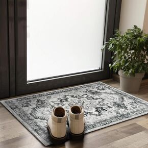 NANPIPER Area Rug, 3x5 Washable Rug for Living Room, Vintage Rug with Non-Slip Backing, Non-Shedding Distressed Rug for Bedroom, Ultra-Thin Soft Farmhouse Rug for Home Decor(3'x5', Grey)