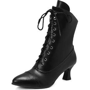Betastella Womens Vintage Style Renaissance Boots Kitten Heel Lace Up Victorian Boots Pointed Toe Chunky Heel Ankle Boots Wingtip Witch Booties