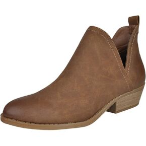 HOMEHOT Chunky Ankle Boots for Women Low Heel Almond Toe Western Shoes Cutout Chelsea Booties