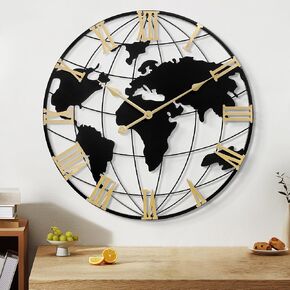 LEIKE Large Wall Clock 20IN, World Map Modern Style Wall Clocks, Big Clock for Wall Living Room Decor, Office Wall Decor, Silent Non-Ticking for Bedroom, Kitchen, School